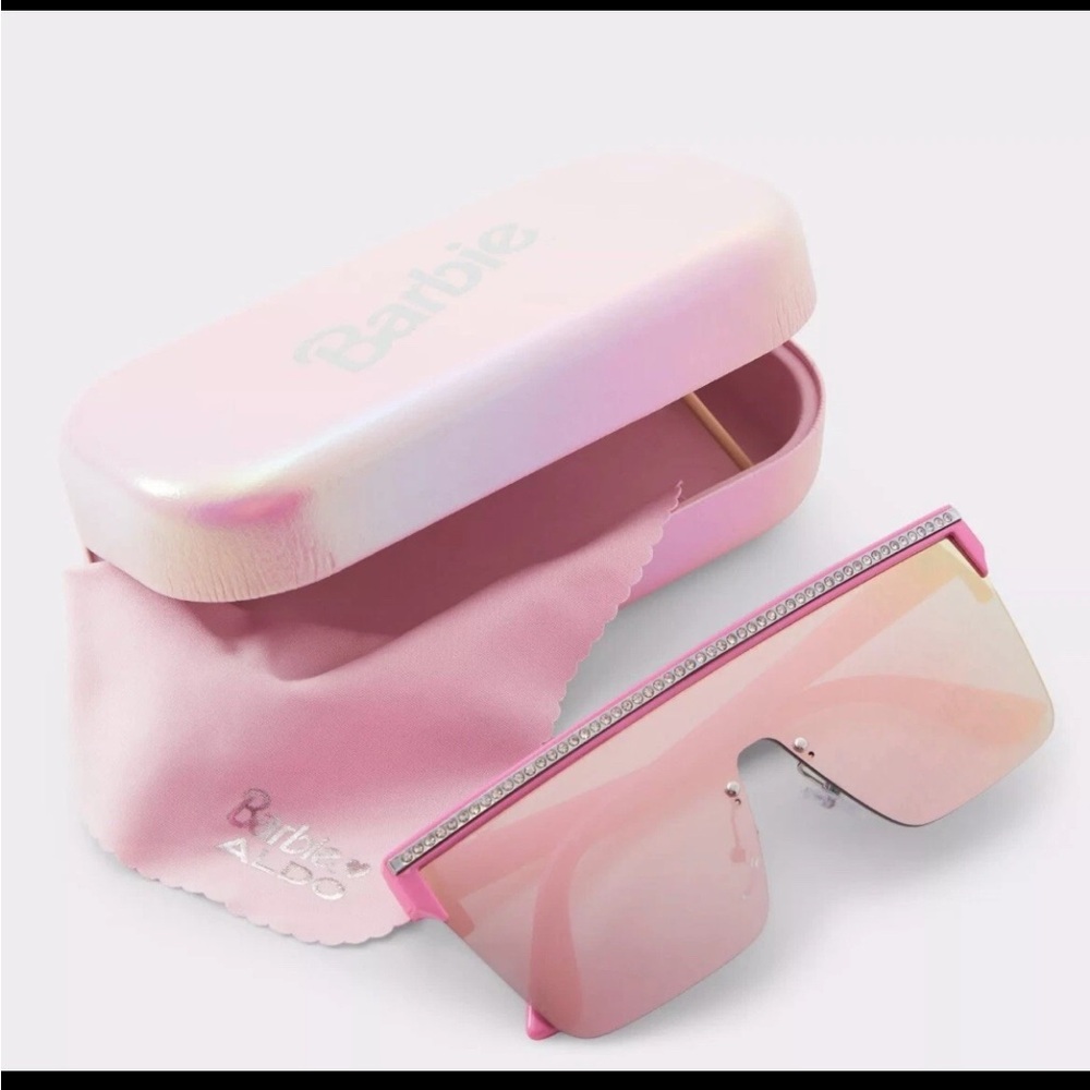 NEW ALDO X BARBIE METALLIC PINK REFLECTIVE SUNGLASSES w/ rhinestone